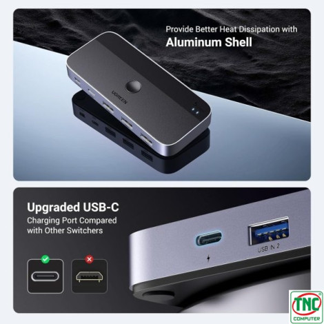 Thiết Bị Chia Sẻ KVM 3 Cổng USB 3.0, 1 Cổng USB-C Cho 2 Máy Tính Ugreen 15705