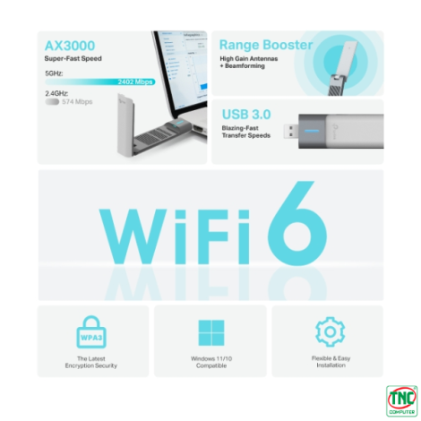 USB Wifi TP-Link Archer TX50UH (2976 Mbps/ Wifi 6/ 2.4/5 GHz)