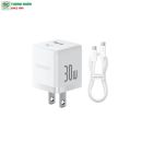 Combo Củ sạc nhanh 30W + Cáp sạc USB-C 60W dài 1m Baseus Palm P1011160B213-01 Moon White 