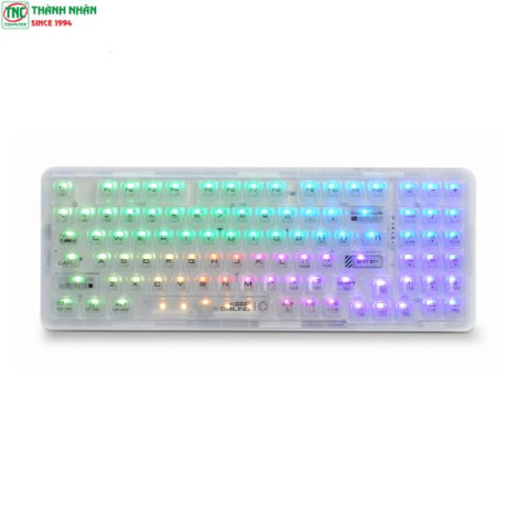 Bàn phím cơ Gaming không dây Machenike K500F-B94W Tri-Mode RGB màu Trắng Trong Suốt G.Rule Crystal Switch