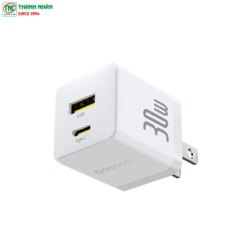 Củ sạc nhanh Baseus Palm USB-C, USB-A 30W Moon White P1011160B213-00