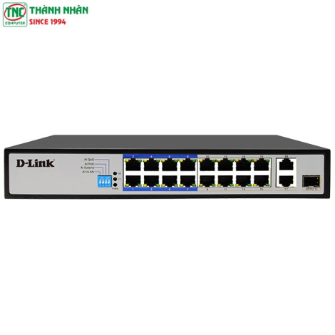 Switch PoE+ D-link DES-F1018P-E (16 x 10/100 Mbps PoE, 2 x 10/100 Mbps / SFP Combo)