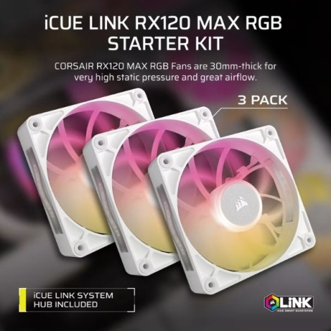 Bộ 3 Fan Case Corsair iCUE LINK RX120 RGB MAX White CO-9051038-WW