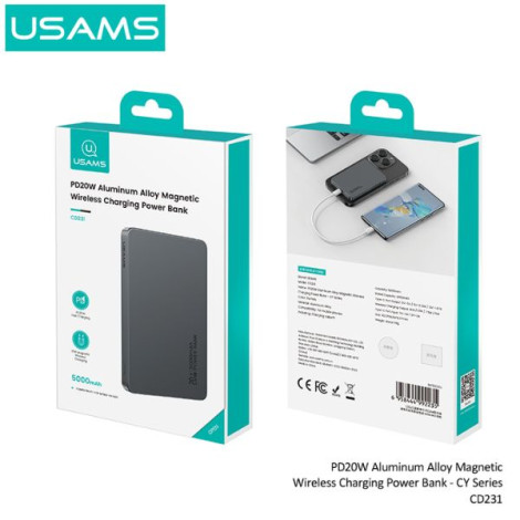 Sạc dự phòng không dây USAMS CD231 20W 5000mAh CY Series Gray (5KCD23101)