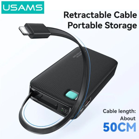 Sạc dự phòng USAMS CD225 20W 10000mAh Lightning Cable XY Series Black (10KCD22501)