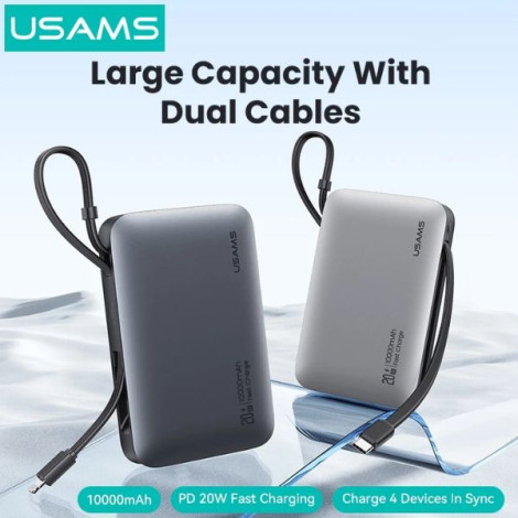 Sạc dự phòng USAMS CD228 20W 10000mAh C-L Cable XR Series Black (10KCD22801)