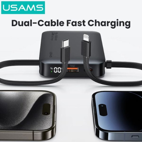 Sạc dự phòng USAMS CD228 20W 10000mAh C-L Cable XR Series Black (10KCD22801)