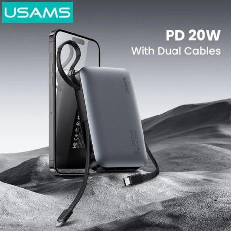 Sạc dự phòng USAMS CD228 20W 10000mAh C-L Cable XR Series Black (10KCD22801)