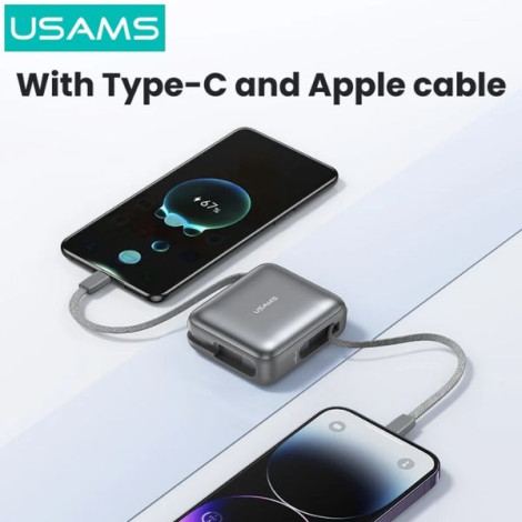 Sạc dự phòng USAMS CD240 20W 10000mAh C-L Cables Gray (10KCD24001)