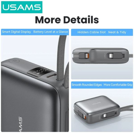 Sạc dự phòng USAMS CD240 20W 10000mAh C-L Cables Gray (10KCD24001)