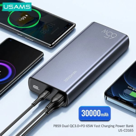 Sạc dự phòng USAMS CM Fast Charging Kit PB59 65W 30000mAh SuperMac Series Black (CMXLOGTC01)