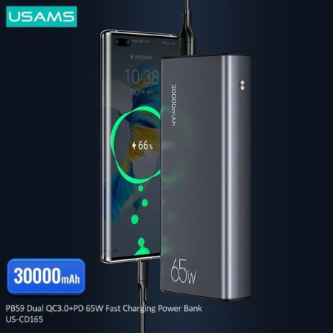 Sạc dự phòng USAMS CM Fast Charging Kit PB59 65W 30000mAh SuperMac Series Black (CMXLOGTC01)