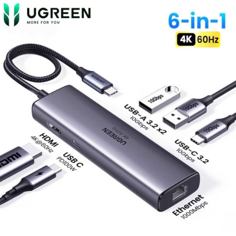 Hub đa năng USB-C 6 trong 1 4K60Hz tốc độ 10Gbps Ugreen 45000